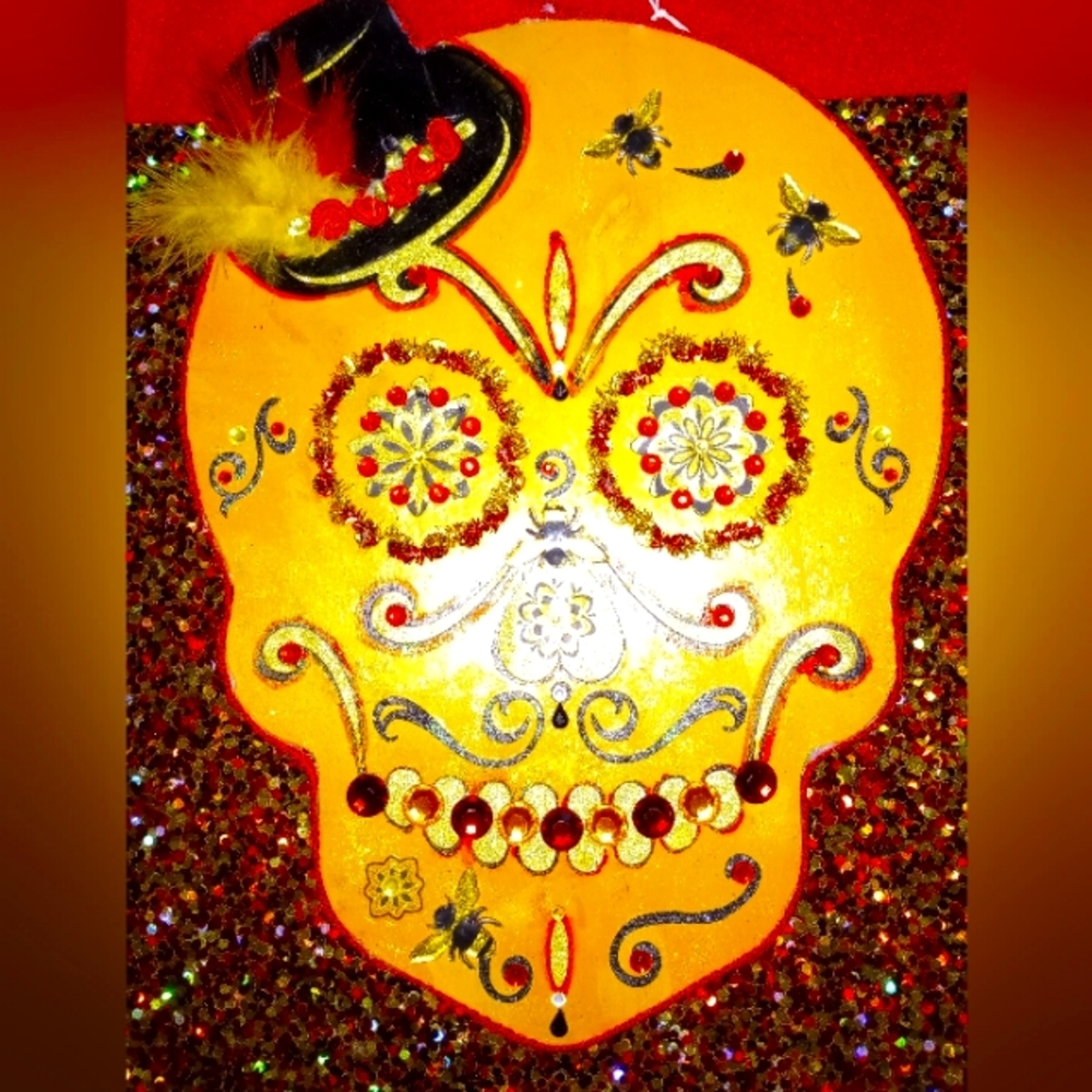 " Mr Beesley"decorated wooden sugar skull